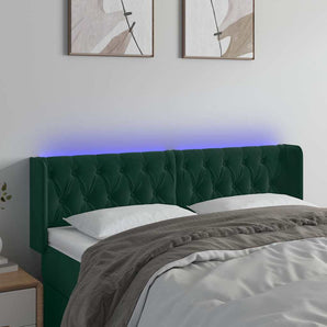 Tăblie de pat cu LED, verde închis, 163x16x78/88 cm, catifea