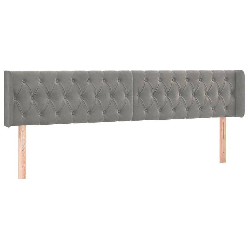 Tăblie de pat cu LED, gri deschis, 183x16x78/88 cm, catifea