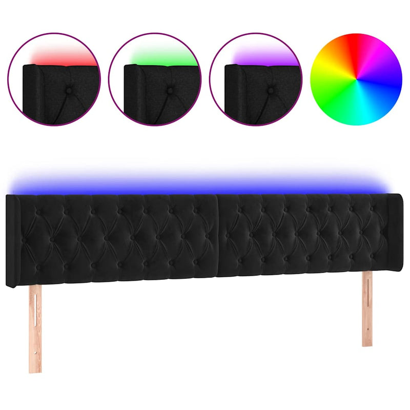 Tăblie de pat cu LED, negru, 183x16x78/88 cm, catifea