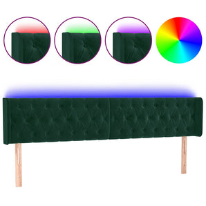 Tăblie de pat cu LED, verde închis, 183x16x78/88 cm, catifea