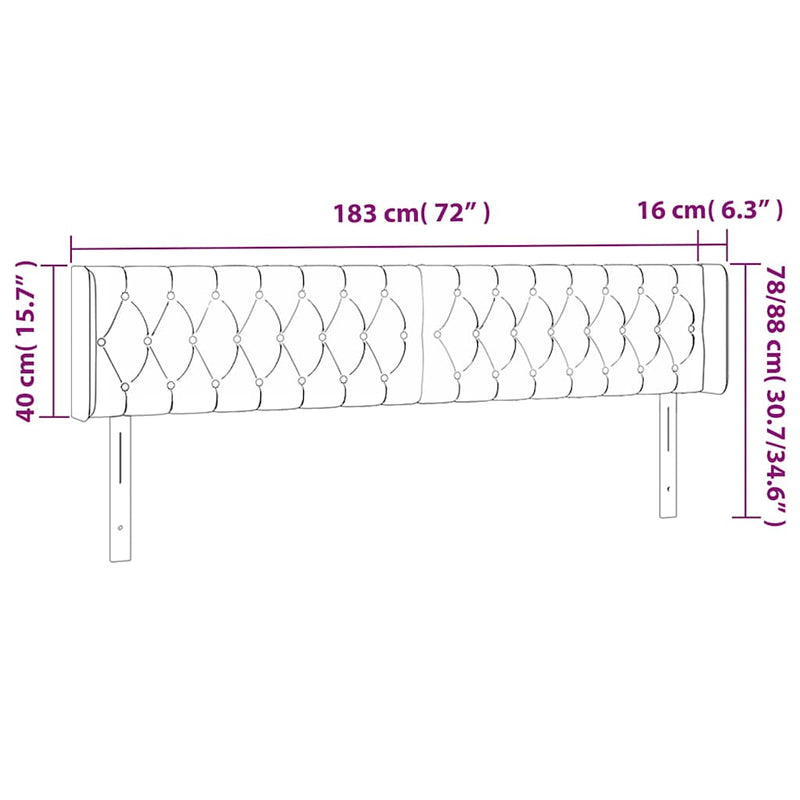 Tăblie de pat cu LED, albastru închis, 183x16x78/88 cm, catifea