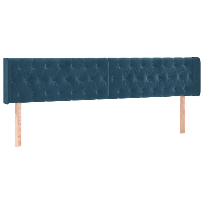 Tăblie de pat cu LED, albastru închis, 203x16x78/88 cm, catifea