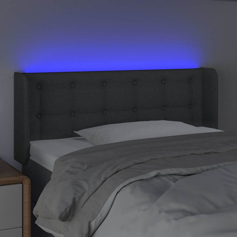 Tăblie de pat cu LED, gri închis, 83x16x78/88 cm, textil