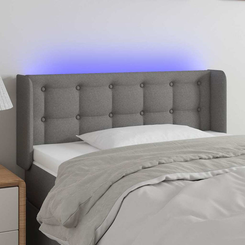 Tăblie de pat cu LED, gri închis, 83x16x78/88 cm, textil