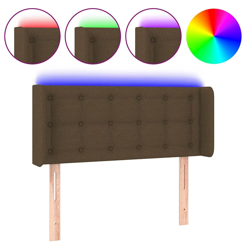 Tăblie de pat cu LED, maro închis, 83x16x78/88 cm, textil