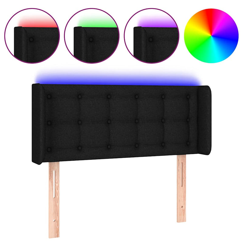 Tăblie de pat cu LED, negru, 103x16x78/88 cm, textil