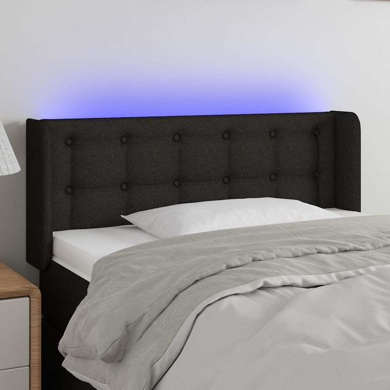Tăblie de pat cu LED, negru, 103x16x78/88 cm, textil