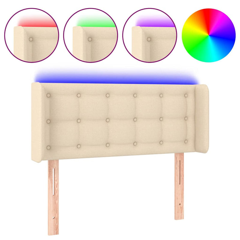 Tăblie de pat cu LED, crem, 103x16x78/88 cm, textil