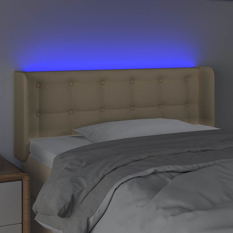 Tăblie de pat cu LED, crem, 103x16x78/88 cm, textil