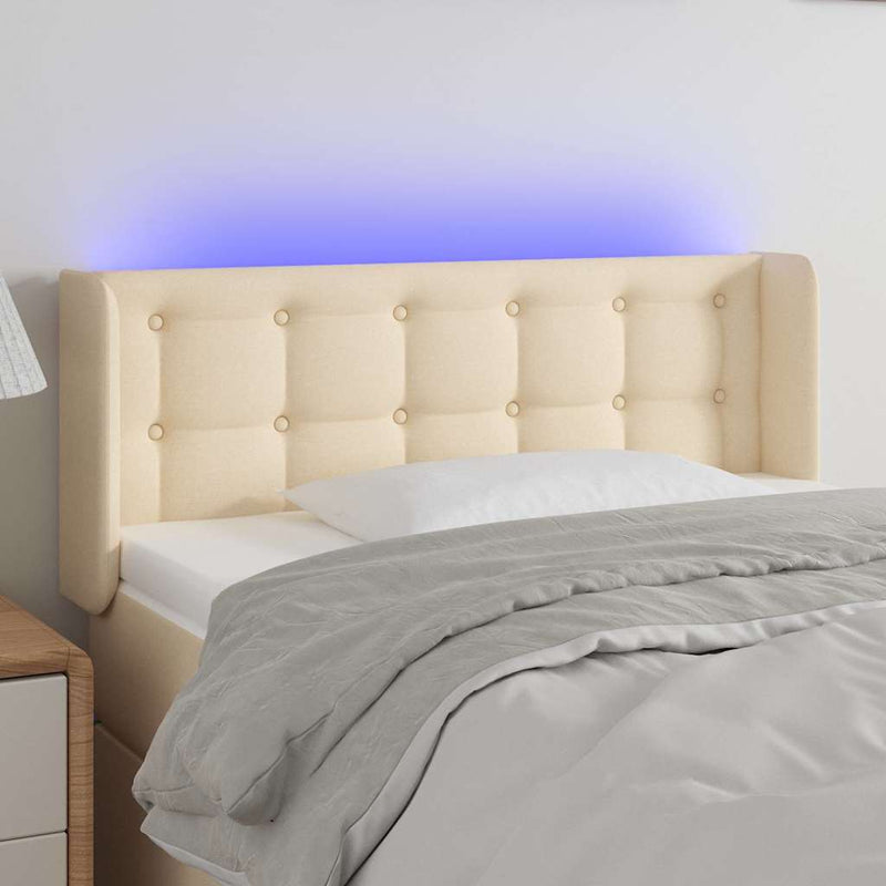 Tăblie de pat cu LED, crem, 103x16x78/88 cm, textil