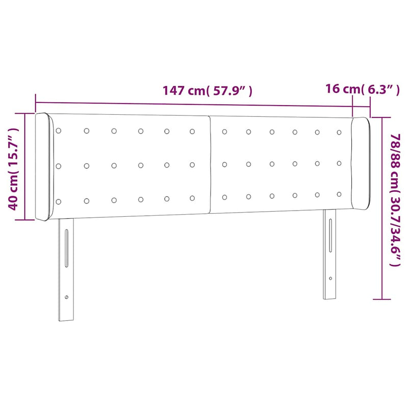 Tăblie de pat cu LED, crem, 147x16x78/88 cm, textil