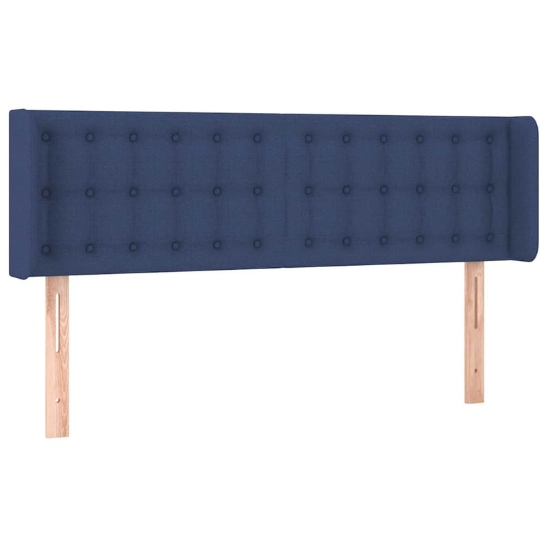 Tăblie de pat cu LED, albastru, 147x16x78/88 cm, textil