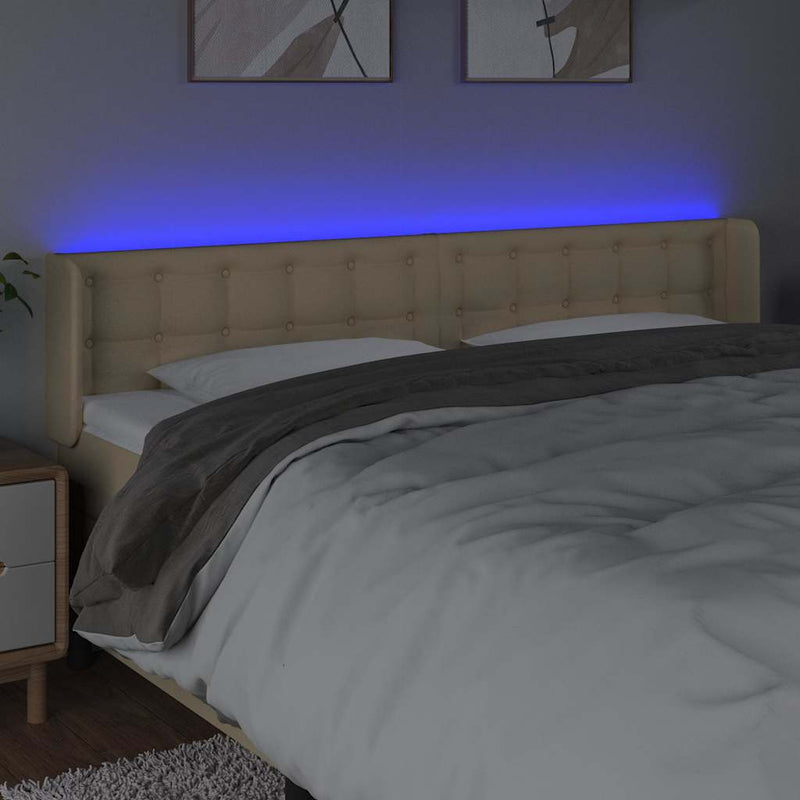 Tăblie de pat cu LED, crem, 183x16x78/88 cm, textil