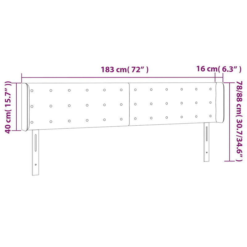 Tăblie de pat cu LED, crem, 183x16x78/88 cm, textil