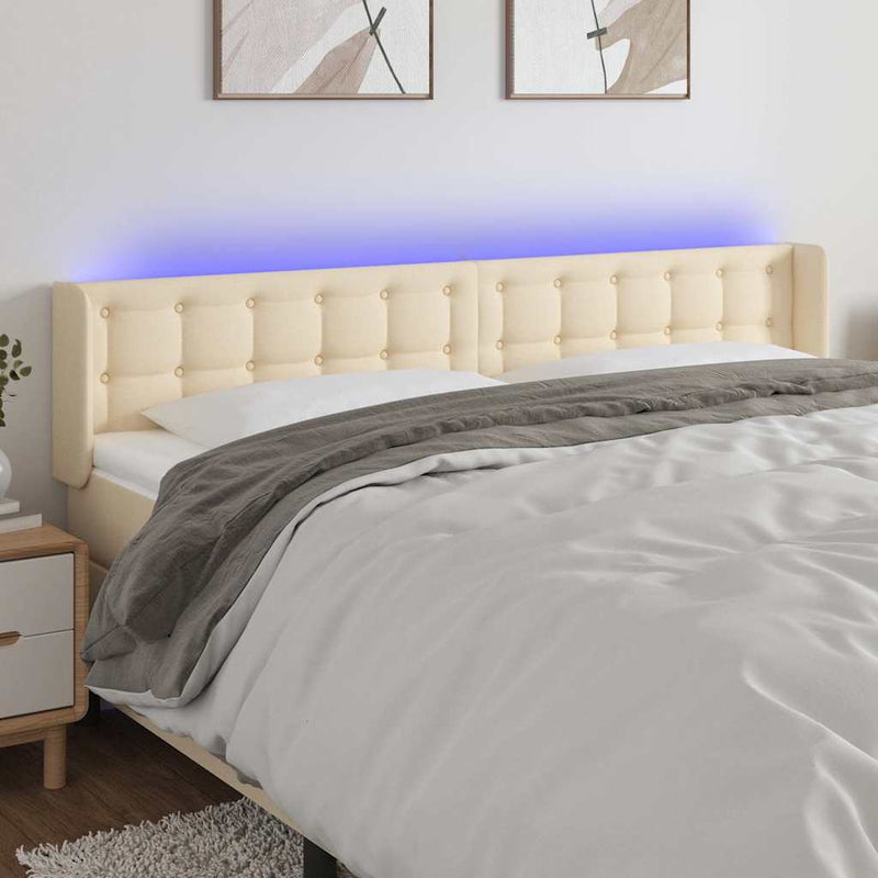 Tăblie de pat cu LED, crem, 183x16x78/88 cm, textil