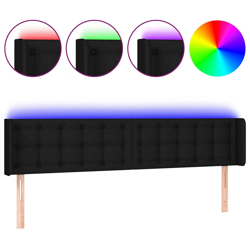 Tăblie de pat cu LED, negru, 203x16x78/88 cm, textil