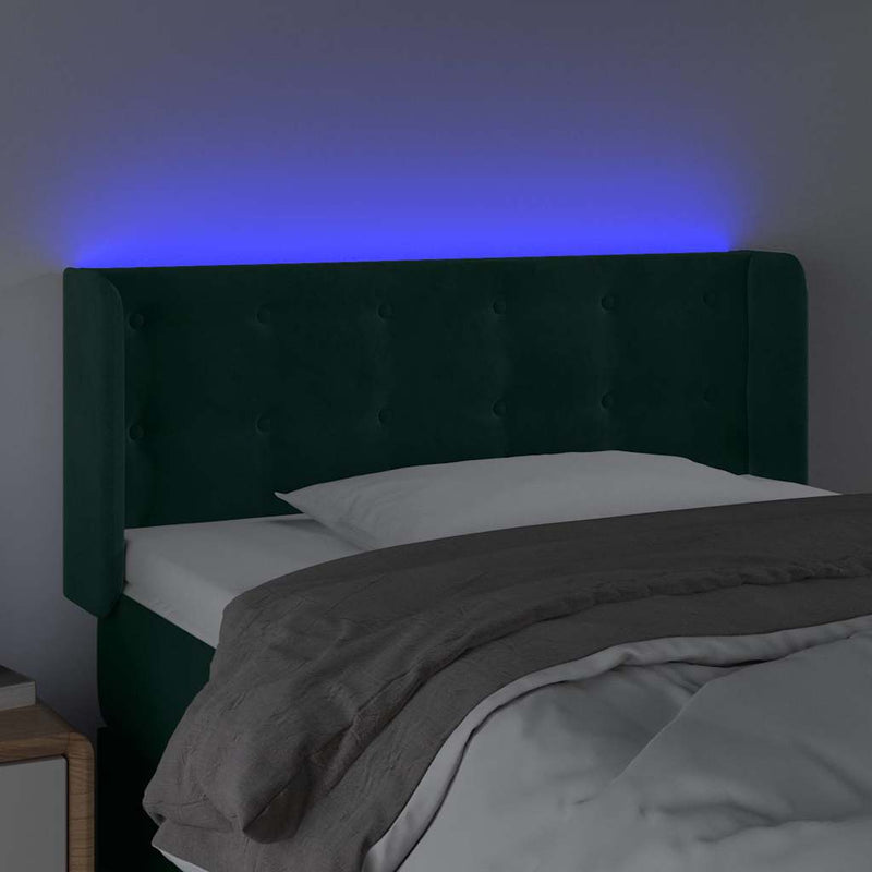 Tăblie de pat cu LED, verde închis, 93x16x78/88 cm, catifea