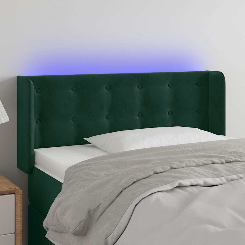 Tăblie de pat cu LED, verde închis, 93x16x78/88 cm, catifea