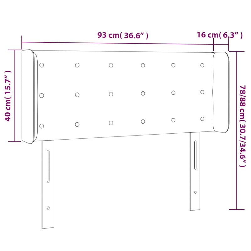 Tăblie de pat cu LED, albastru închis, 93x16x78/88 cm, catifea