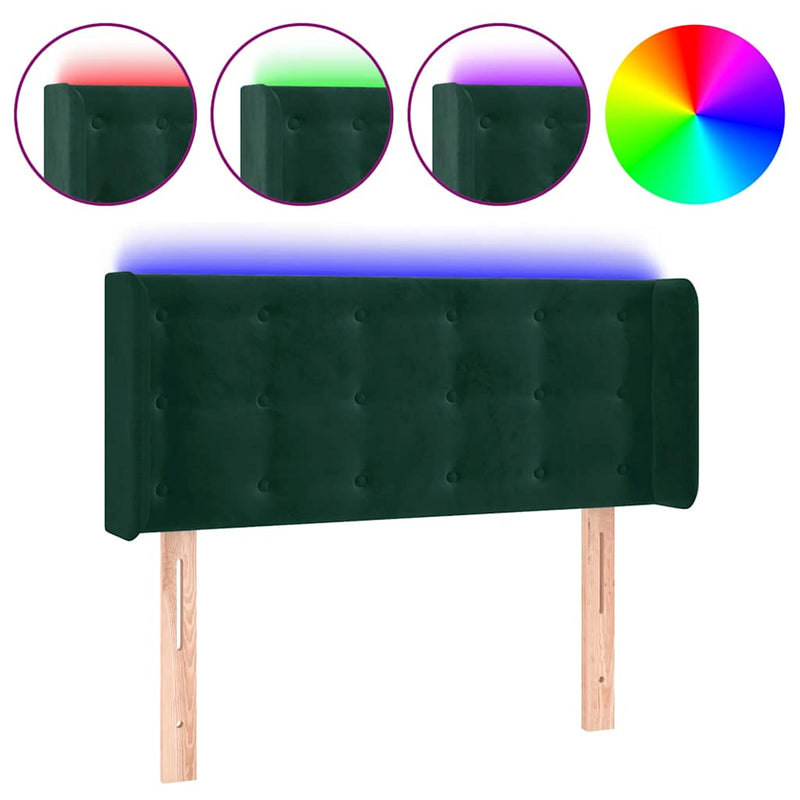 Tăblie de pat cu LED, verde închis, 103x16x78/88 cm, catifea