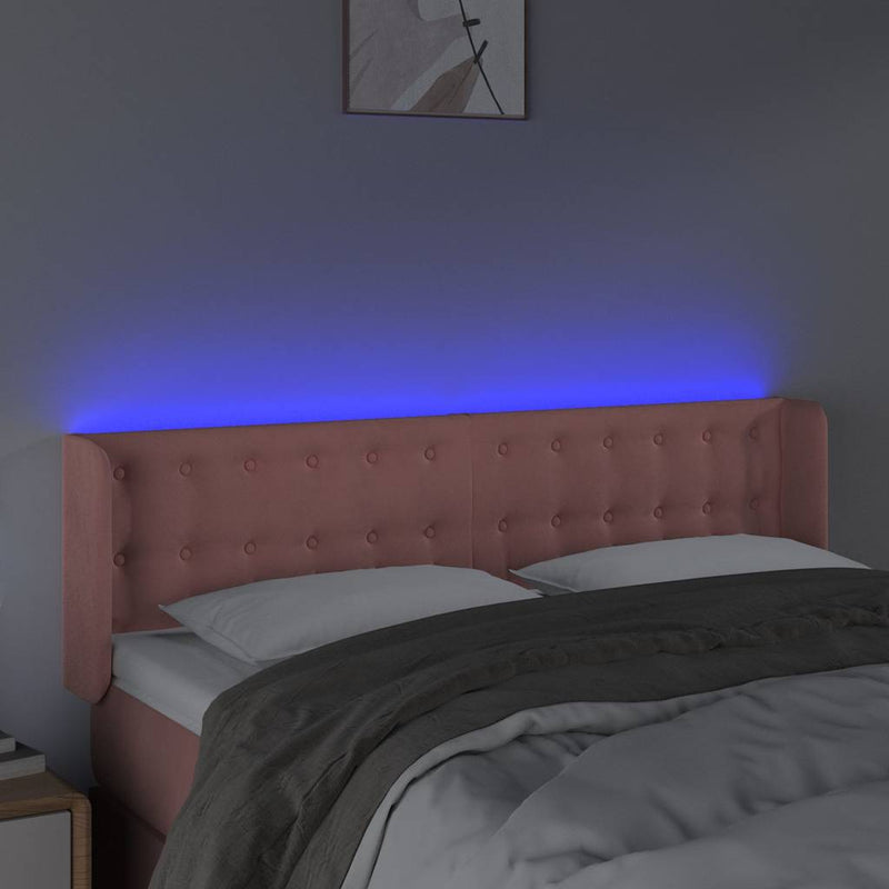Tăblie de pat cu LED, roz, 147x16x78/88 cm, catifea