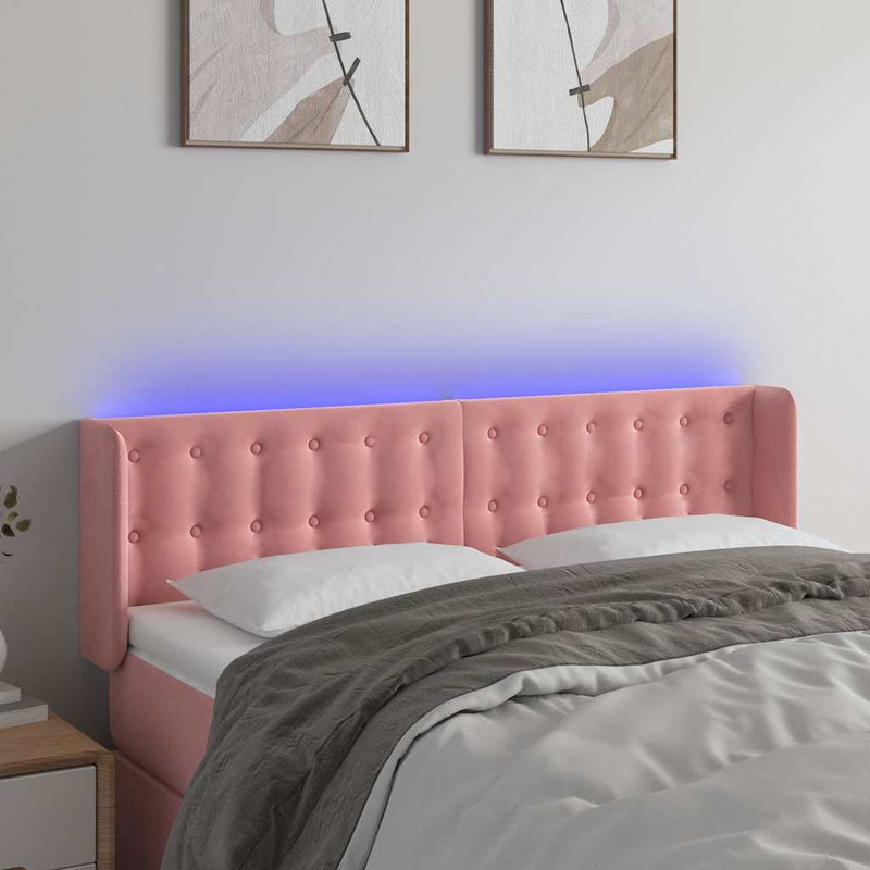 Tăblie de pat cu LED, roz, 147x16x78/88 cm, catifea