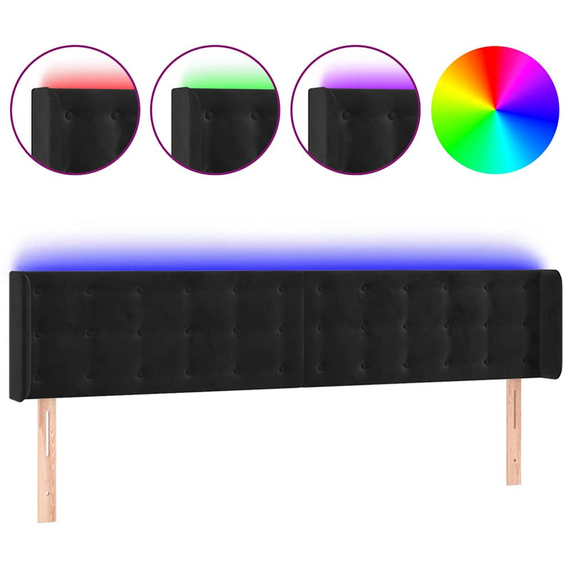 Tăblie de pat cu LED, negru, 163x16x78/88 cm, catifea