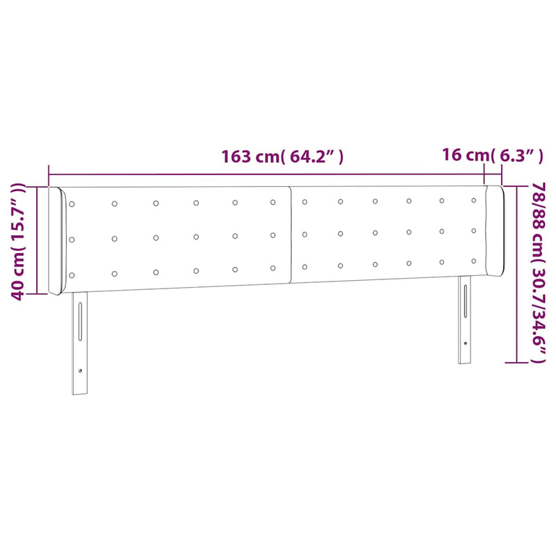 Tăblie de pat cu LED, negru, 163x16x78/88 cm, catifea