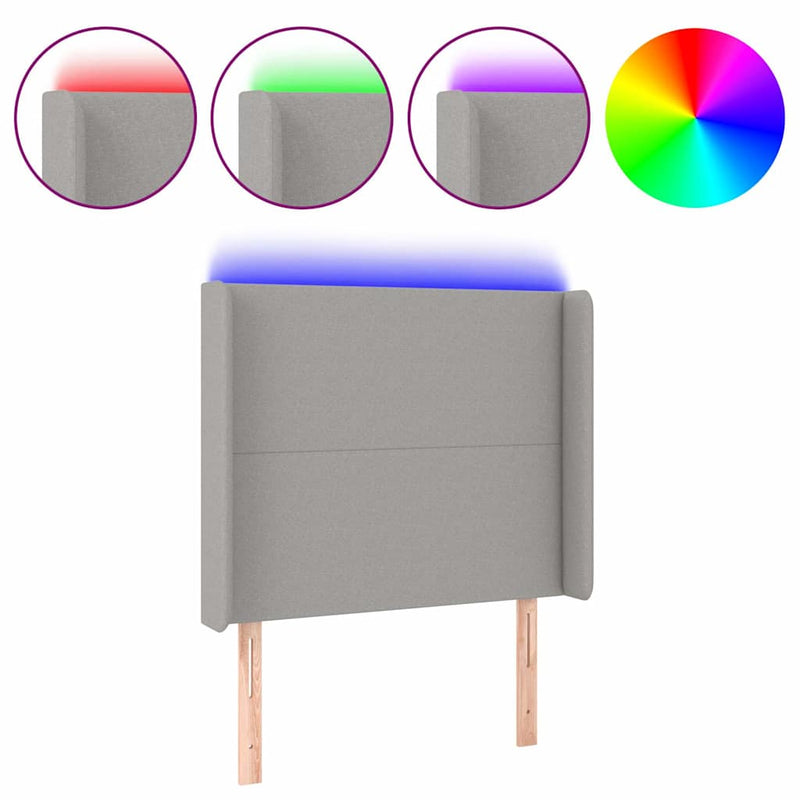 Tăblie de pat cu LED, gri deschis, 83x16x118/128 cm, textil