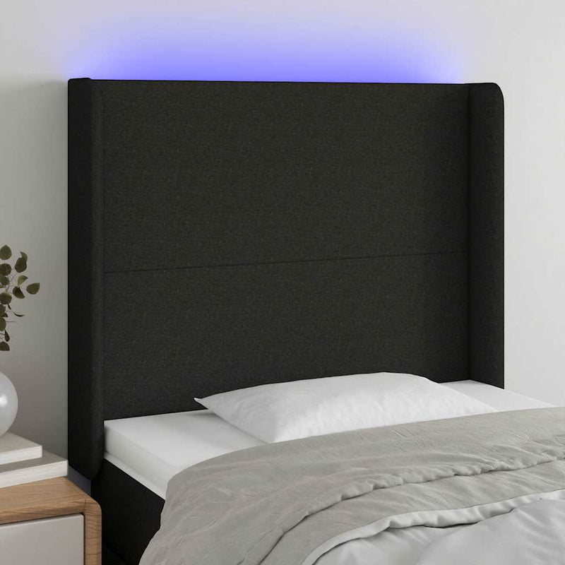 Tăblie de pat cu LED, negru, 93x16x118/128 cm, textil