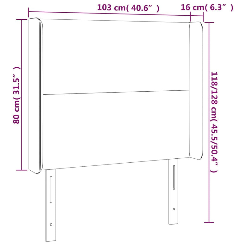 Tăblie de pat cu LED, crem, 103x16x118/128 cm, textil