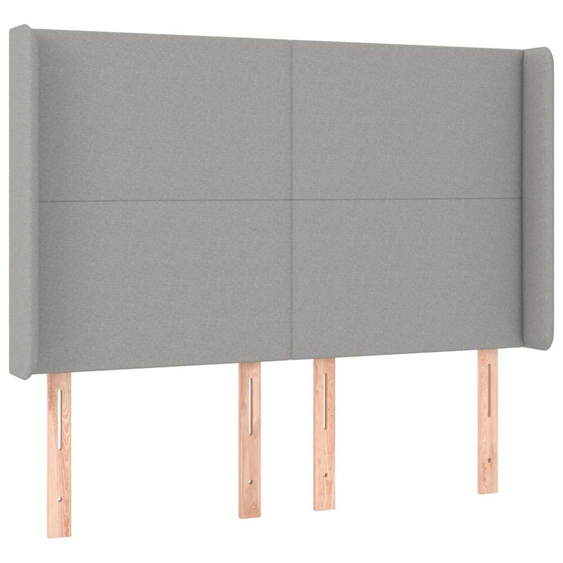 Tăblie de pat cu LED, gri deschis, 147x16x118/128 cm, textil