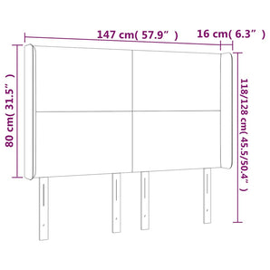 Tăblie de pat cu LED, maro închis, 147x16x118/128 cm, textil