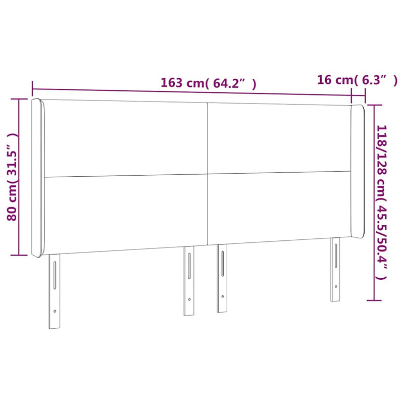 Tăblie de pat cu LED, maro închis, 163x16x118/128 cm, textil