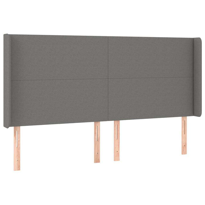 Tăblie de pat cu LED, gri închis, 183x16x118/128 cm, textil
