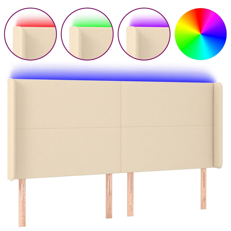 Tăblie de pat cu LED, crem, 183x16x118/128 cm, textil