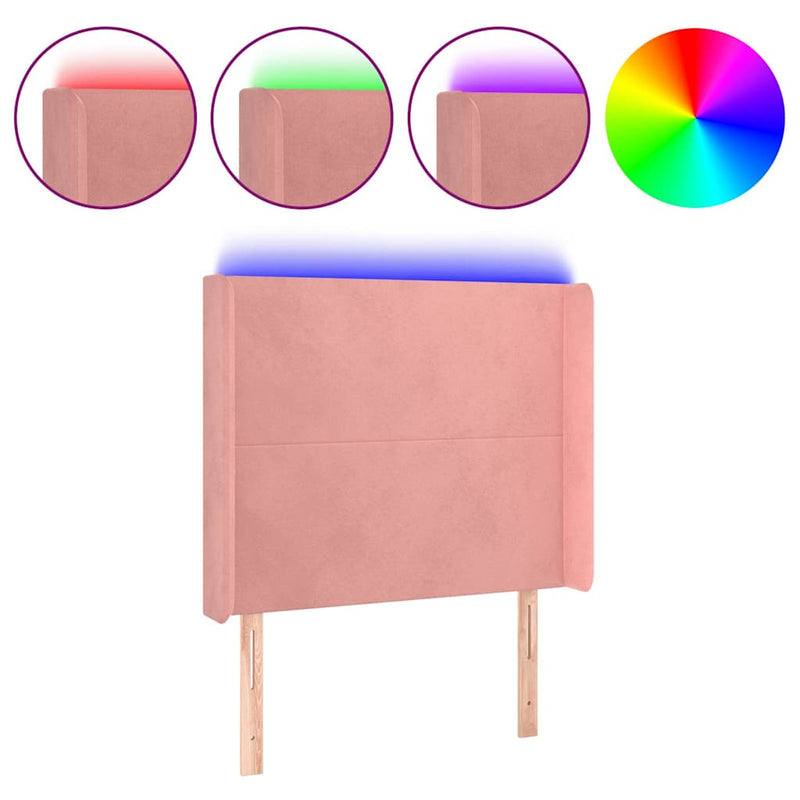 Tăblie de pat cu LED, roz, 93x16x118/128 cm, catifea