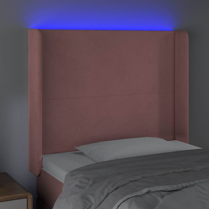 Tăblie de pat cu LED, roz, 93x16x118/128 cm, catifea