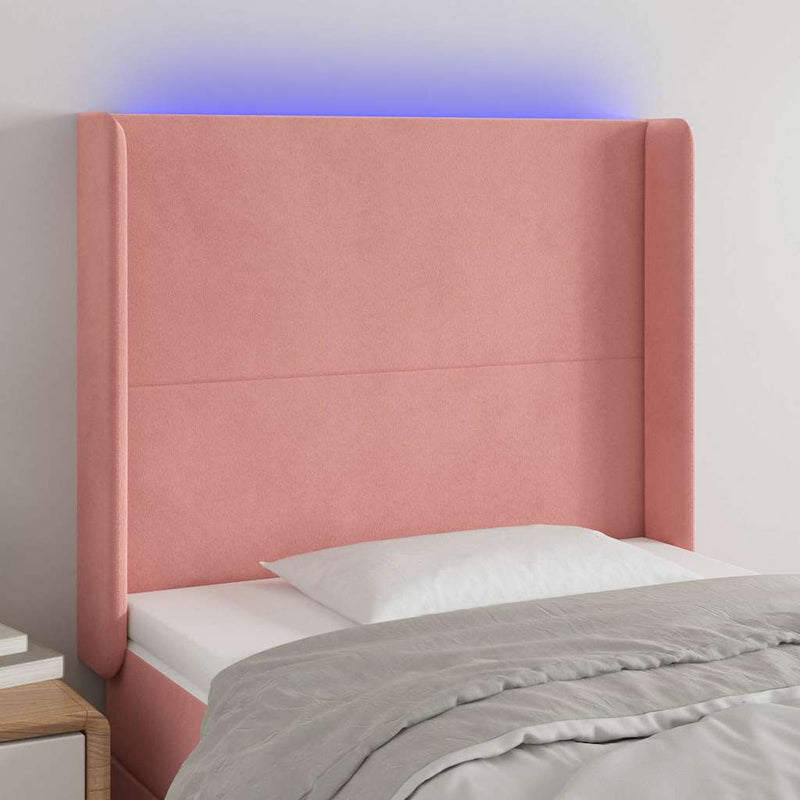 Tăblie de pat cu LED, roz, 93x16x118/128 cm, catifea