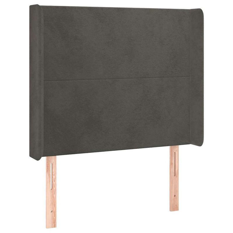 Tăblie de pat cu LED, gri închis, 103x16x118/128 cm, catifea