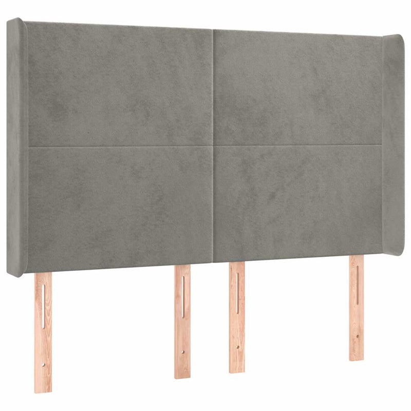 Tăblie de pat cu LED, gri deschis, 147x16x118/128 cm, catifea