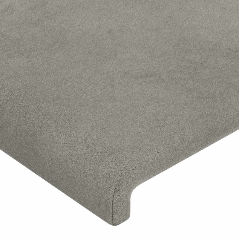 Tăblie de pat cu LED, gri deschis, 147x16x118/128 cm, catifea