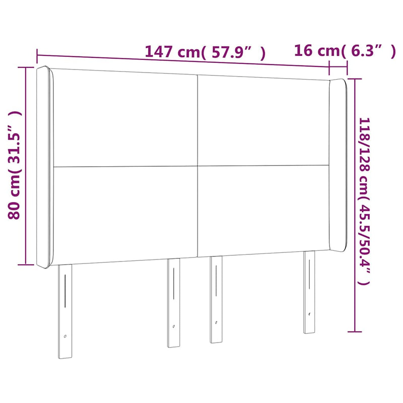 Tăblie de pat cu LED, roz, 147x16x118/128 cm, catifea