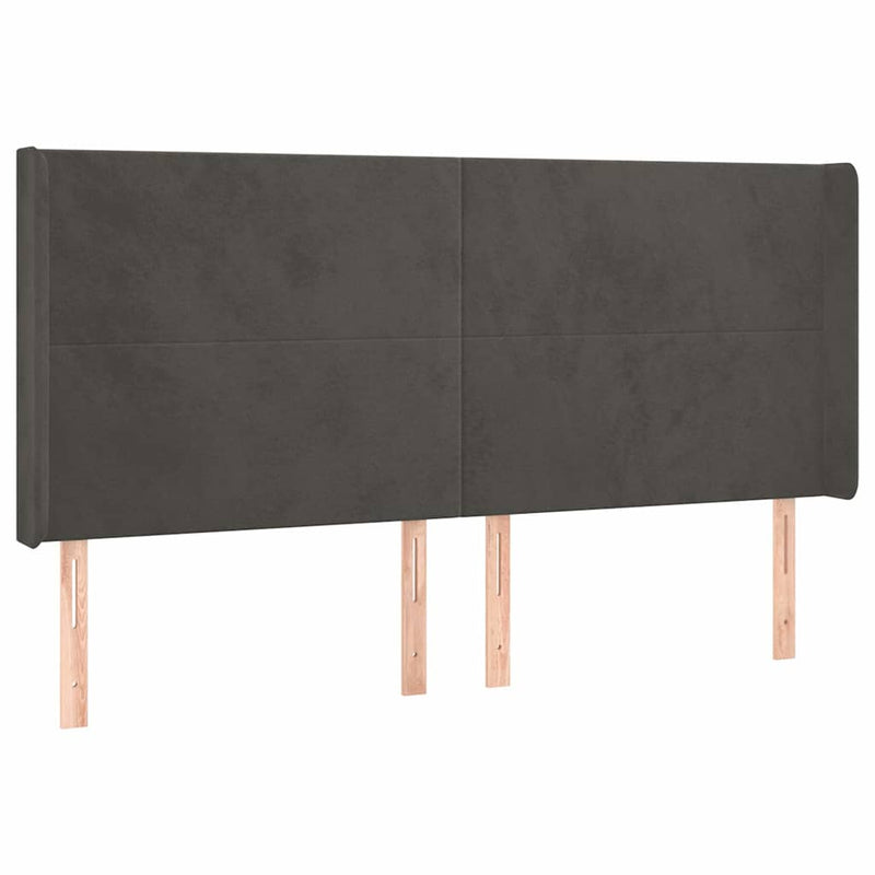 Tăblie de pat cu LED, gri închis, 203x16x118/128 cm, catifea