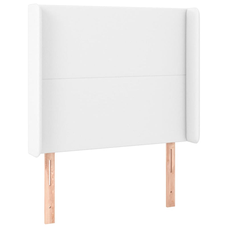 Tăblie de pat cu LED, alb, 83x16x118/128 cm, piele ecologică