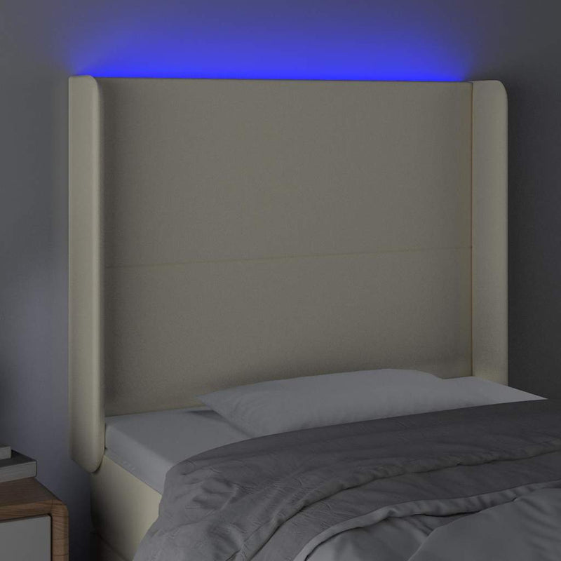 Tăblie de pat cu LED, crem, 83x16x118/128 cm, piele ecologică