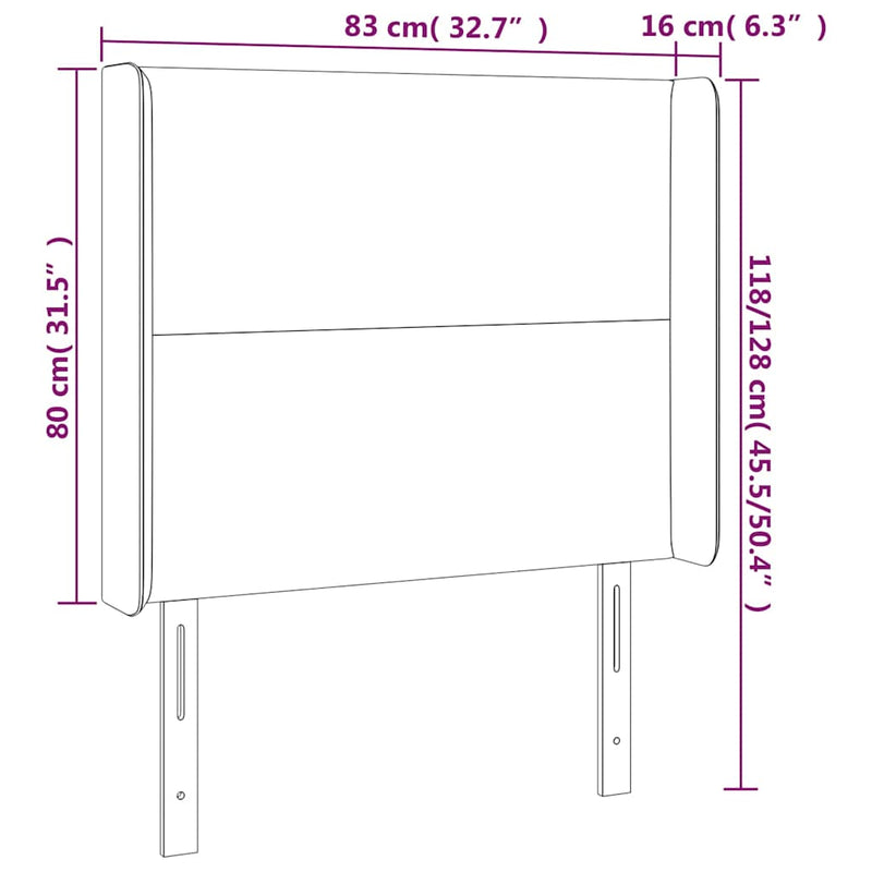 Tăblie de pat cu LED, crem, 83x16x118/128 cm, piele ecologică