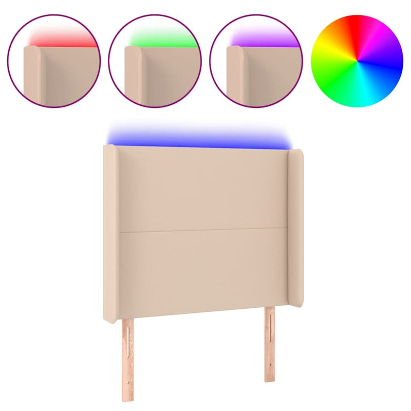 Tăblie de pat cu LED, cappuccino, 103x16x118/128 cm, piele eco