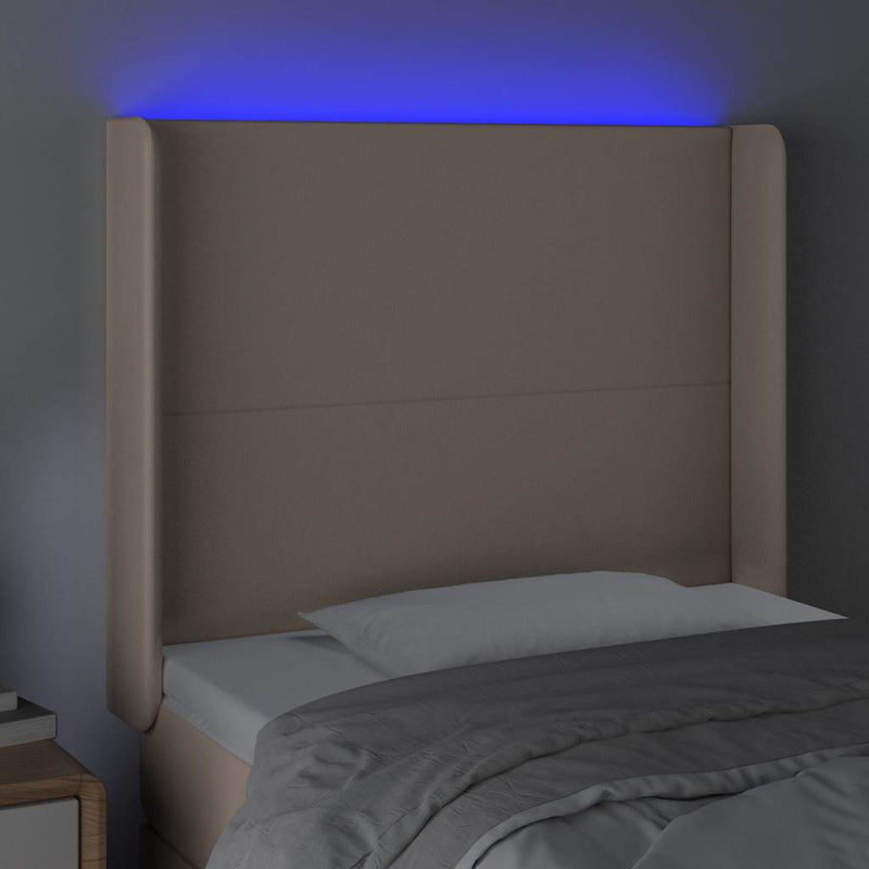Tăblie de pat cu LED, cappuccino, 103x16x118/128 cm, piele eco