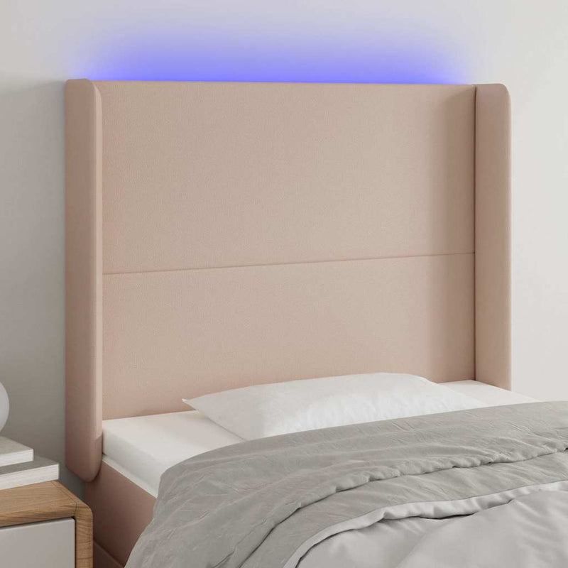 Tăblie de pat cu LED, cappuccino, 103x16x118/128 cm, piele eco